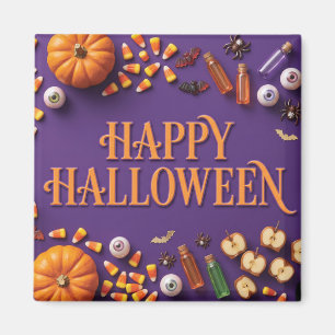 Fröhliches Halloween-Flat-Lay auf Lila  Magnet