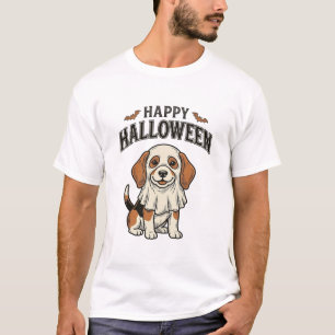Fröhliches Halloween-Geist-Hund Vintage-Gravur-Shi T-Shirt