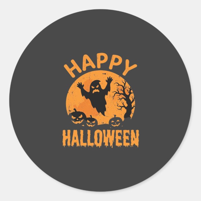 Fröhliches Halloween-Geist-Kürbis-Vektordesign Runder Aufkleber (Vorderseite)