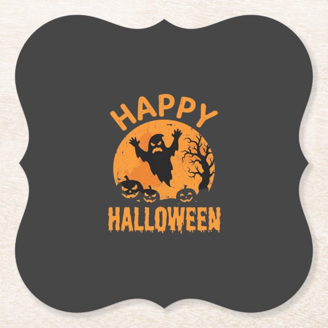 Fröhliches Halloween-Geist-Kürbis-Vektordesign Untersetzer (Vorderseite)