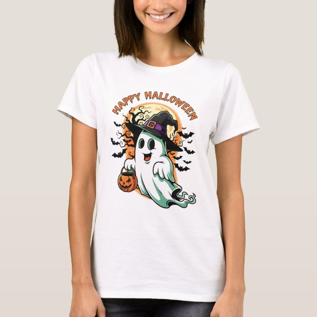 "Fröhliches Halloween" Geist T-Shirt (Vorderseite)