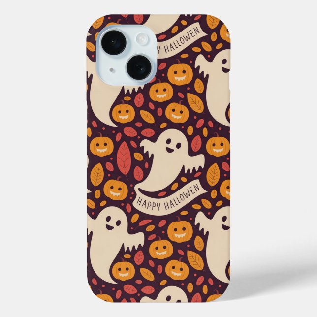 Fröhliches Halloween-Geist- und Kürbismuster | Cut Case-Mate iPhone Hülle (Rückseite)
