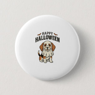Fröhliches Halloween-Geisterhund-Vintage-Gravur-Sh Button