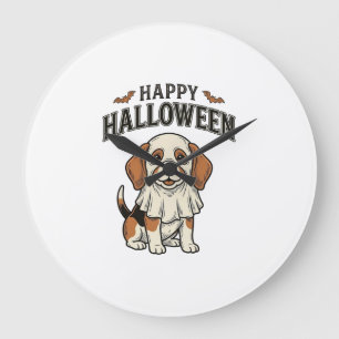 Fröhliches Halloween-Geisterhund-Vintage-Gravur-Sh Große Wanduhr