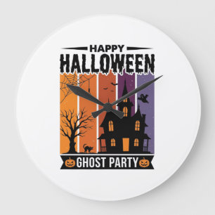 Fröhliches Halloween-Geisterparty-Spookhaus-Shirt  Große Wanduhr