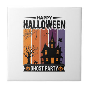 Fröhliches Halloween-Geisterparty-Spukhaus-Shirt D Fliese