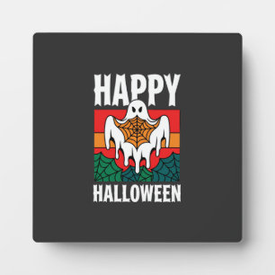 Fröhliches Halloween Gespenst Spinnennetz Retro Fotoplatte
