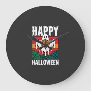 Fröhliches Halloween Gespenst Spinnennetz Retro Große Wanduhr