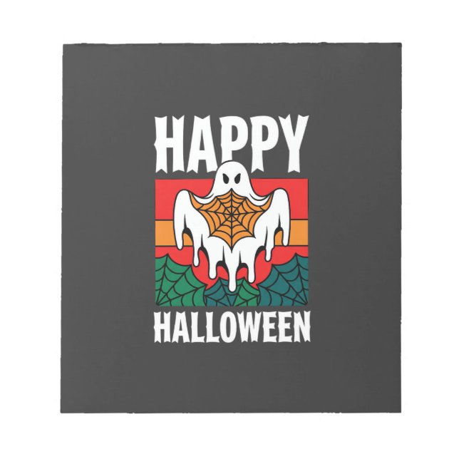 Fröhliches Halloween Gespenst Spinnennetz Retro Notizblock (Vorderseite)
