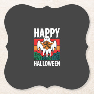 Fröhliches Halloween Gespenst Spinnennetz Retro Untersetzer