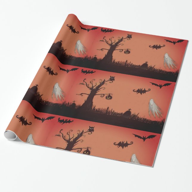 Fröhliches Halloween Ghosts & Pumpkin Wrapping Pap Geschenkpapier (Ungerollt)