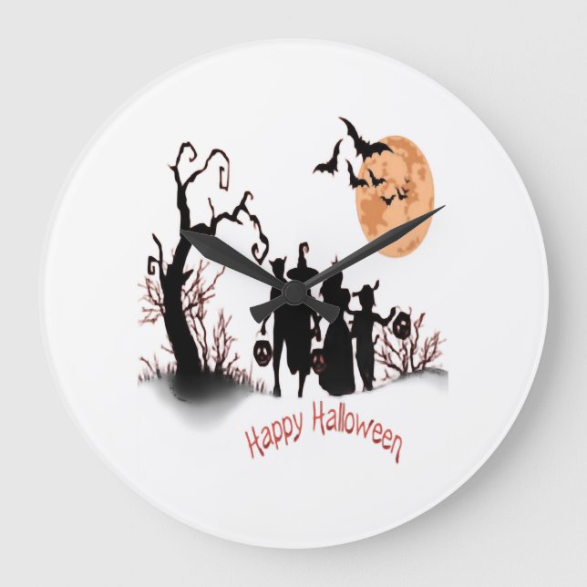 Fröhliches Halloween Große Wanduhr (Vorderseite)