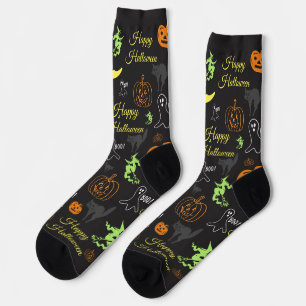 Fröhliches Halloween Grusel-Muster Schwarz Socken