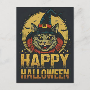 Fröhliches Halloween Gruselige Hexenkatze Feiertagspostkarte