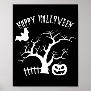 Fröhliches Halloween gruselige Nacht Baum Kürbis G Poster
