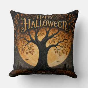 Fröhliches Halloween Gruseliger Baum Vollmond Goth Kissen