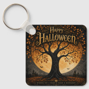 Fröhliches Halloween Gruseliger Baum Vollmond Goth Schlüsselanhänger