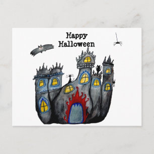 Fröhliches Halloween Gruseliger Katzenschloss Gruß Postkarte