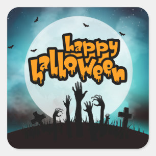 Fröhliches Halloween Gruseliger Zombie-Friedhof Quadratischer Aufkleber