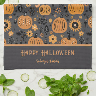 Fröhliches Halloween Herbst Kürbis Familienname Geschirrtuch