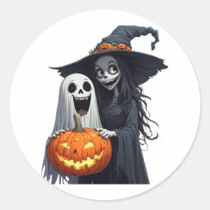 Fröhliches Halloween Hexe Geist Kürbis 🪄 Runder Aufkleber