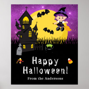 Fröhliches Halloween Hexe Lila Party Schild