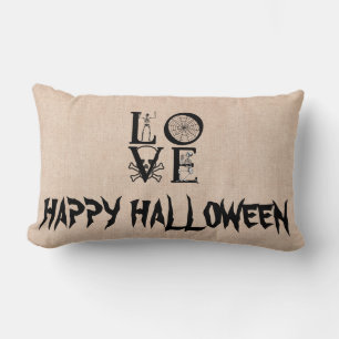 Fröhliches Halloween Hexe mit ihrem Besen Jute Wur Lendenkissen