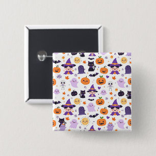 Fröhliches Halloween Hexen Geister Katzen Fledermä Button