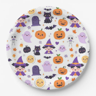 Fröhliches Halloween Hexen Geister Katzen Fledermä Pappteller