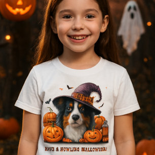 Fröhliches Halloween Hexenhund und Kürbisse T-Shir T-Shirt