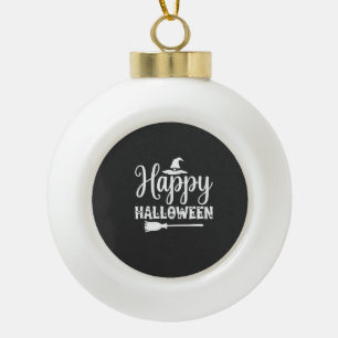 Fröhliches Halloween Hexenhut Besen Design Keramik Kugel-Ornament