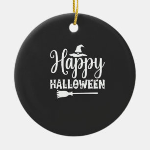 Fröhliches Halloween Hexenhut Besen Design Keramik Ornament