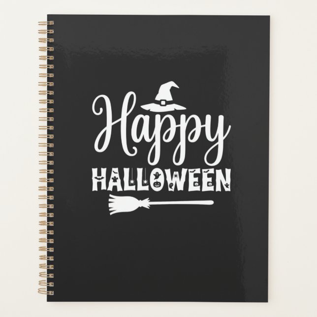 Fröhliches Halloween Hexenhut Besen Design Planer (Vorderseite)