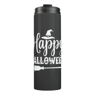 Fröhliches Halloween Hexenhut Besen Design Thermosbecher