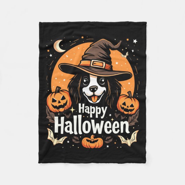 Fröhliches Halloween Hund Langarm Fleecedecke (Vorderseite)