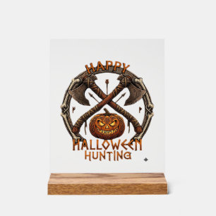 Fröhliches Halloween-Jagen Kürbis gekreuzte Äxte K Acrylschild