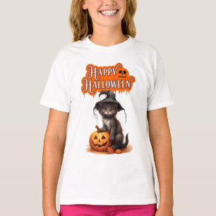Fröhliches Halloween-Katz-Shirt – Süßes schwarzes  T-Shirt