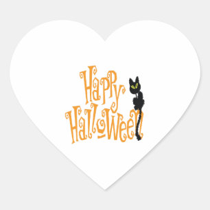 FRÖHLICHES HALLOWEEN KATZE Herz-Aufkleber