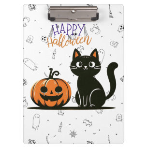 Fröhliches Halloween Katze & Kürbis Klemmbrett