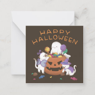 Fröhliches Halloween: Katzen & Gespenst Mitteilungskarte