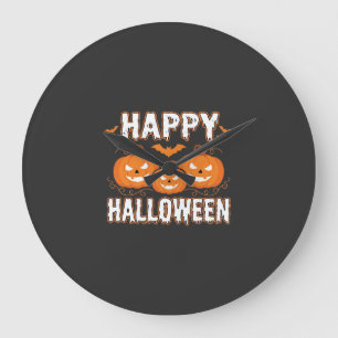 Fröhliches Halloween-Kürbis-Fledermaus-Vektor Große Wanduhr