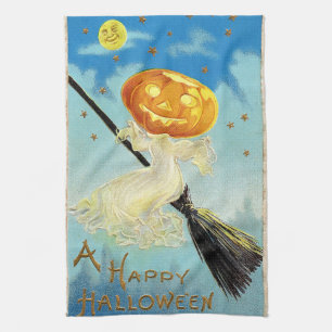Fröhliches Halloween Kürbis Hexe Geschirrtuch