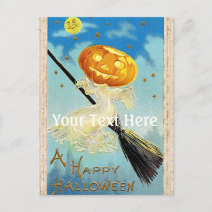 Fröhliches Halloween Kürbis Hexe Postkarte