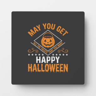 Fröhliches Halloween-Kürbis-Leckereien Vektor-Desi Fotoplatte