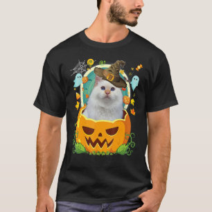 Fröhliches Halloween Kürbis Türkisch Angora Katze T-Shirt