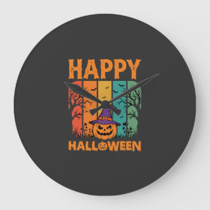 Fröhliches Halloween Kürbis Vintage Vektor Große Wanduhr