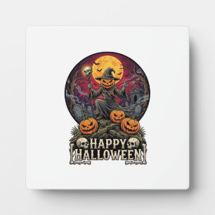 Fröhliches Halloween Kürbis Zauberer Friedhof Voll Fotoplatte