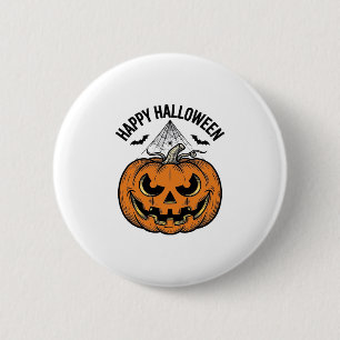 Fröhliches Halloween-Kürbisgesicht Vintage-Vektord Button