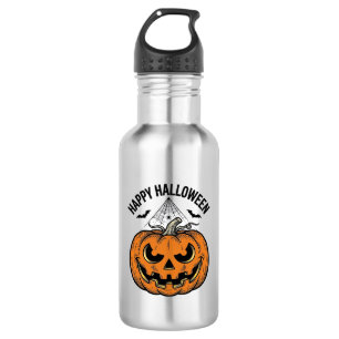 Fröhliches Halloween-Kürbisgesicht Vintage-Vektord Edelstahlflasche