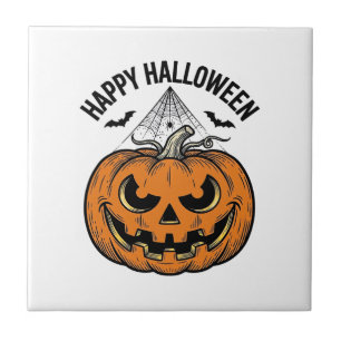 Fröhliches Halloween-Kürbisgesicht Vintage-Vektord Fliese